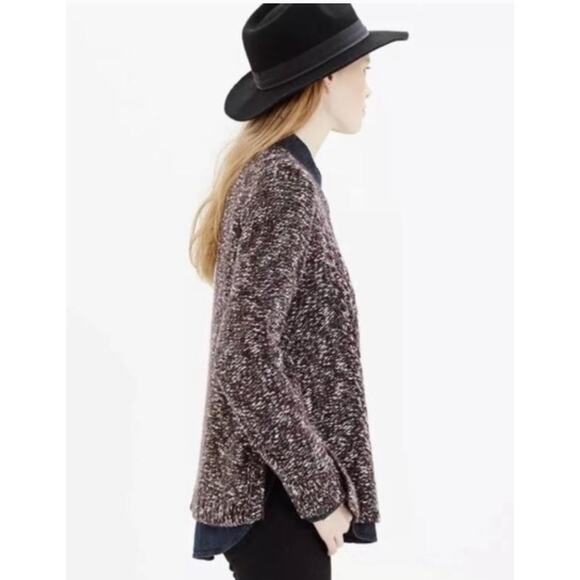 Madewell Sweater Womens Small Purple Marled Firelight Cable Knit Side Slit - Picture 5 of 10